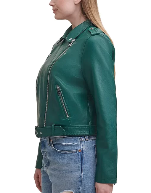 womens-belted-green-faux-leather-motorcycle-jacket