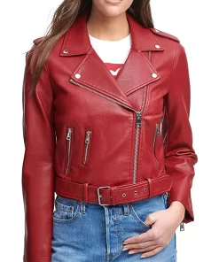 womens-belted-red-faux-leather-motorcycle-jacket