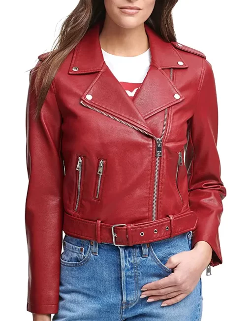 womens-belted-red-faux-leather-motorcycle-jacket