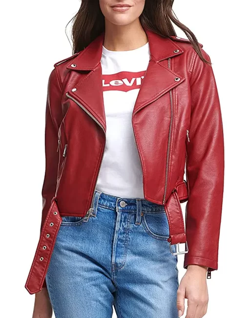 womens-belted-red-faux-leather-motorcycle-jacket