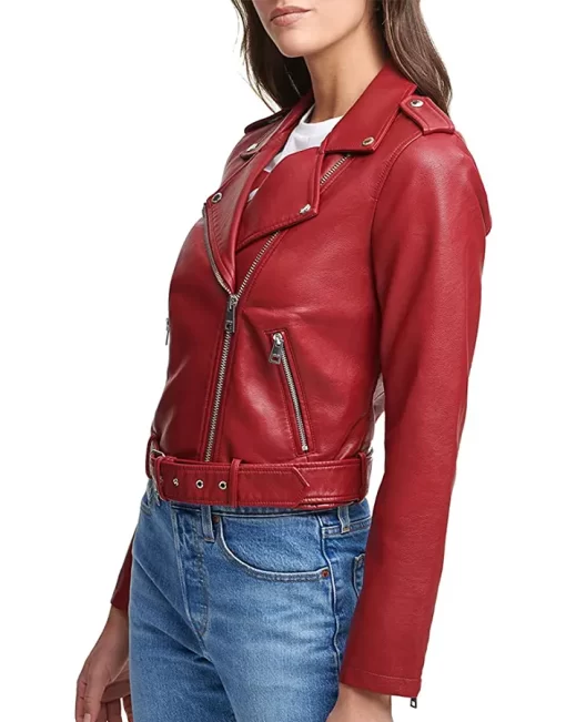 womens-belted-red-faux-leather-motorcycle-jacket