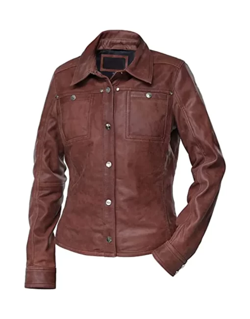 womens-button-front-shirt-collar-brown-faux-leather-jacket