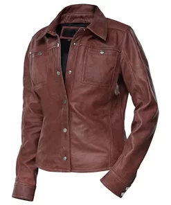 womens-button-front-shirt-collar-brown-faux-leather-jacket