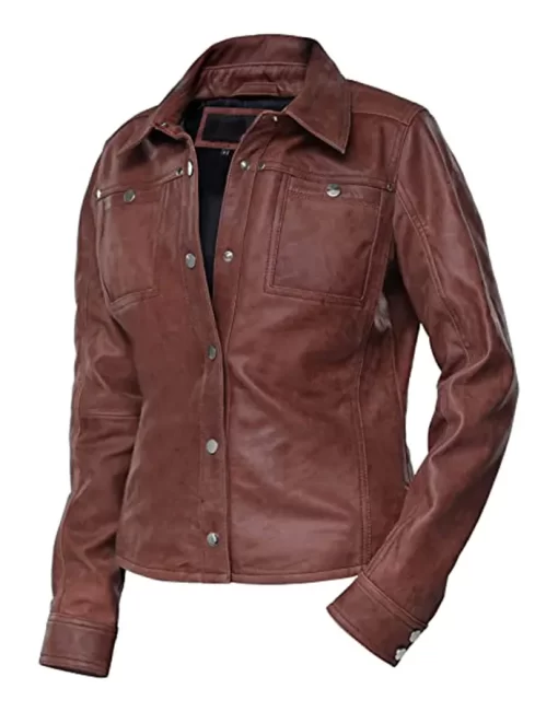 womens-button-front-shirt-collar-brown-faux-leather-jacket