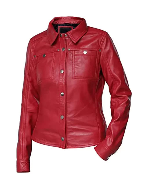 womens-button-front-shirt-collar-red-faux-leather-jacket