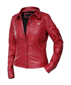 womens-button-front-shirt-collar-red-faux-leather-jacket