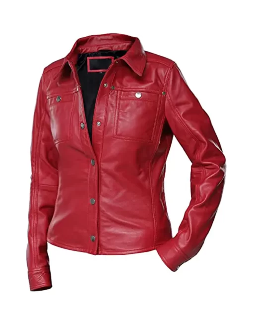 womens-button-front-shirt-collar-red-faux-leather-jacket