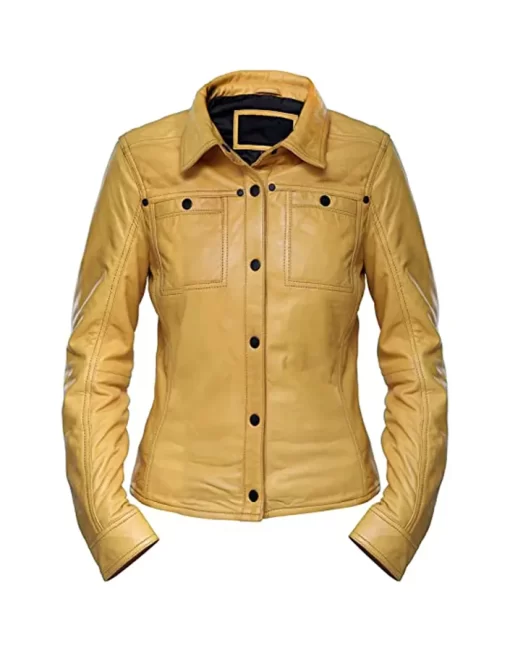 womens-button-front-shirt-collar-yellow-faux-leather-jacket