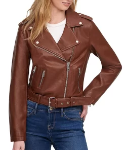 womens-dark-brown-faux-leather-motorcycle-belted-jacket