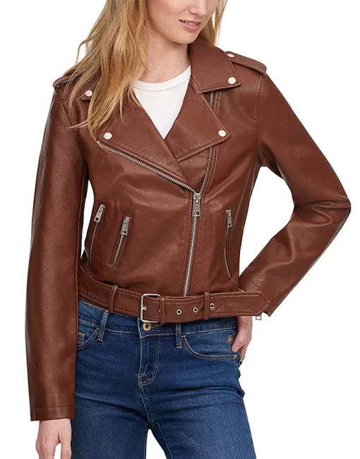 womens-dark-brown-faux-leather-motorcycle-belted-jacket