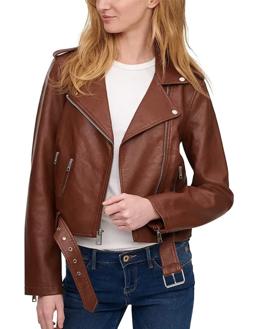 womens-dark-brown-faux-leather-motorcycle-belted-jacket