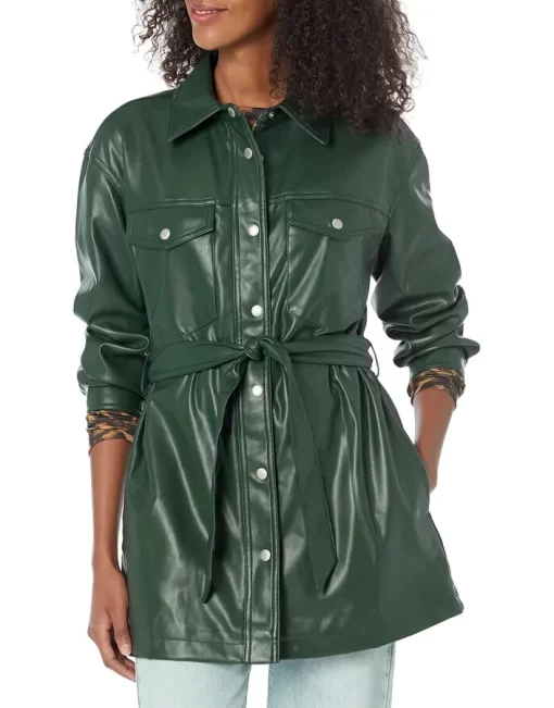 womens-green-faux-leather-belted-shirt-jacket