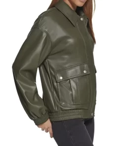 womens-green-faux-leather-dad-bomber-jacket