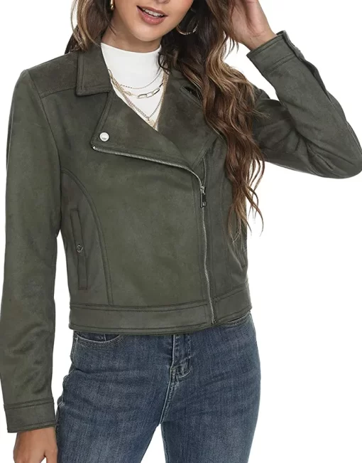 womens-lapel-collar-green-faux-leather-jacket