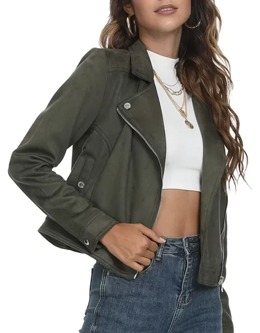 womens-lapel-collar-green-faux-leather-jacket