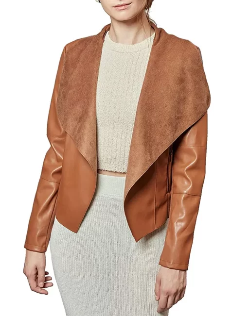 womens-open-front-brown-faux-leather-blazer-jacket