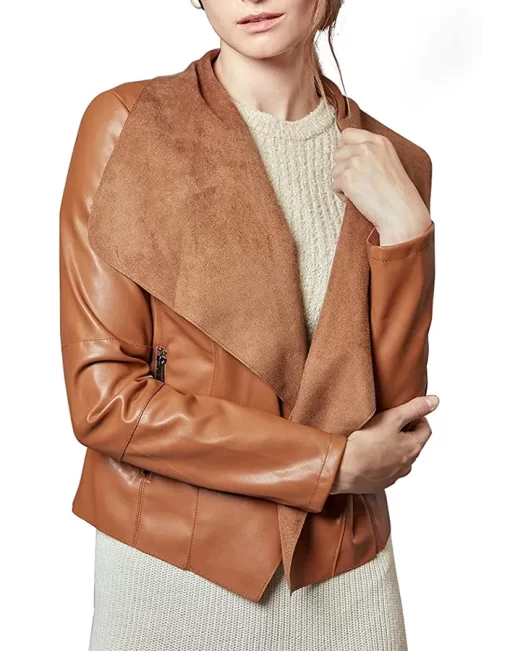 womens-open-front-brown-faux-leather-blazer-jacket