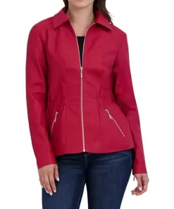 womens-red-faux-leather-shirt-collar-biker-jacket