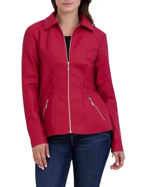 womens-red-faux-leather-shirt-collar-biker-jacket