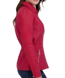 womens-red-faux-leather-shirt-collar-biker-jacket