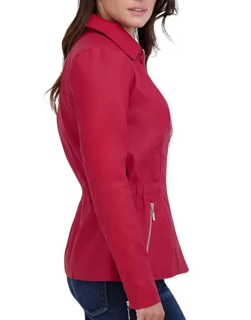 womens-red-faux-leather-shirt-collar-biker-jacket