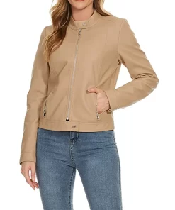 womens-snap-button-collar-khaki-faux-leather-jacket