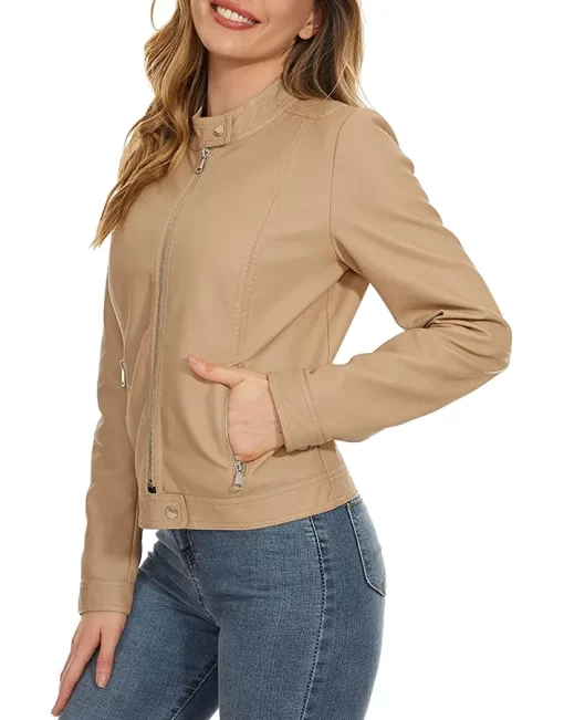 womens-snap-button-collar-khaki-faux-leather-jacket