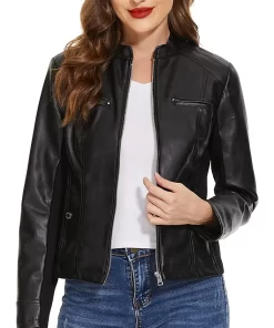 womens-stand-collar-black-faux-leather-jacket