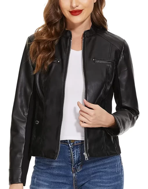 womens-stand-collar-black-faux-leather-jacket