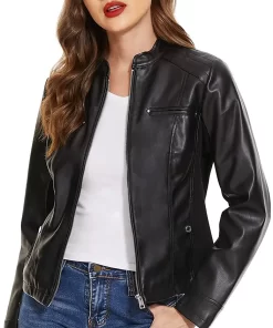 womens-stand-collar-black-faux-leather-jacket