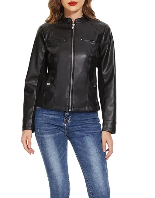 womens-stand-collar-black-faux-leather-jacket