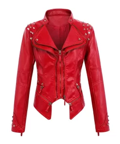 womens-studded-red-faux-leather-biker-jacket