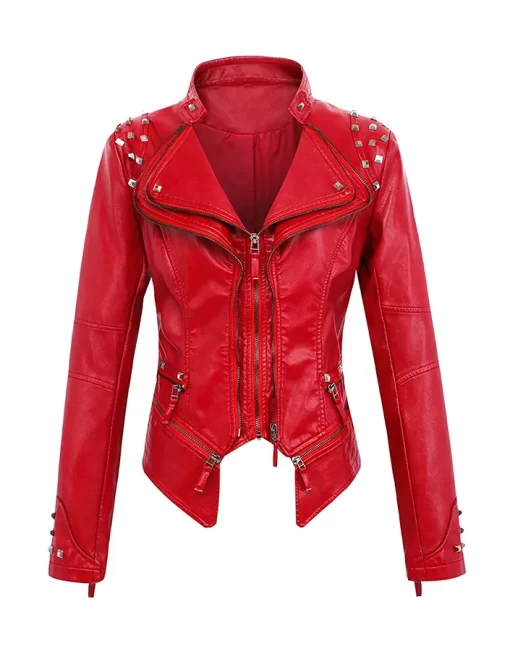 womens-studded-red-faux-leather-biker-jacket