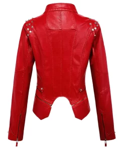 womens-studded-red-faux-leather-biker-jacket