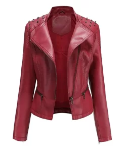 womens-studded-shoulder-maroon-faux-leather-jacket