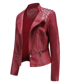 womens-studded-shoulder-maroon-faux-leather-jacket