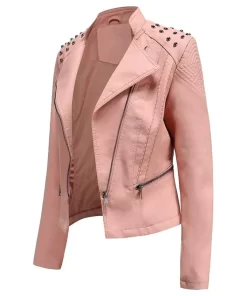 womens-studded-shoulder-pink-faux-leather-jacket