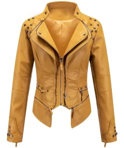 womens-studded-yellow-faux-leather-biker-jacket