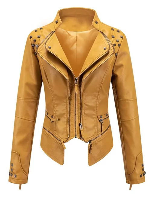 womens-studded-yellow-faux-leather-biker-jacket