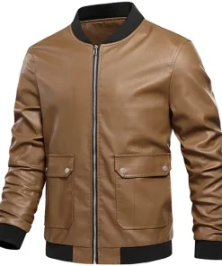 mens-cargo-pockets-brown-faux-leather-bomber-jacket