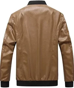 mens-cargo-pockets-brown-faux-leather-bomber-jacket