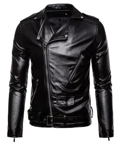 mens-asymmetric-zip-up-black-faux-leather-belted-jacket