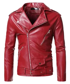 mens-asymmetric-zip-up-red-faux-leather-belted-jacket