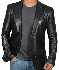 mens-black-faux-leather-blazer