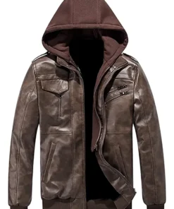 mens-brown-faux-leather-zip-up-bomber-jacket