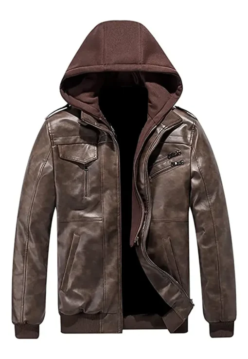 mens-brown-faux-leather-zip-up-bomber-jacket