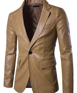 mens-casual-slim-fit-faux-leather-khaki-brown-blazer