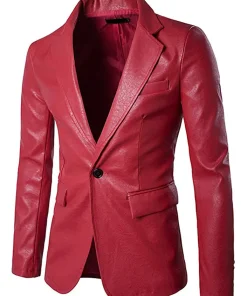 mens-casual-slim-fit-faux-leather-red-blazer