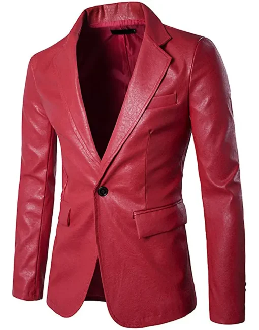 mens-casual-slim-fit-faux-leather-red-blazer