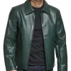 mens-dark-green-shirt-collar-faux-leather-jacket